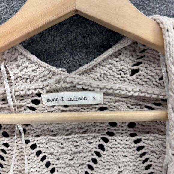 Moon & Madison Cardigan Women S Small Beige Geometric Open Front Long Sleeve - Picture 3 of 8